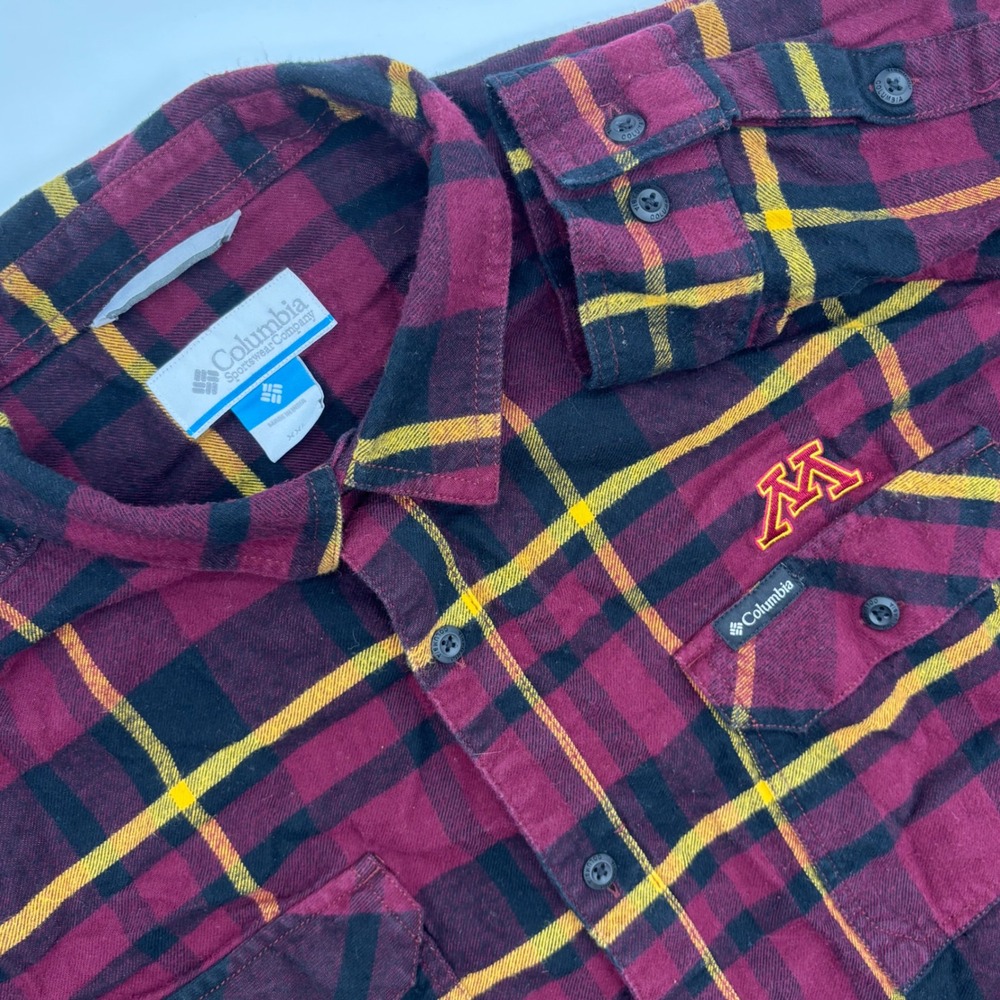 Columbia Minnesota Gophers Maroon Plaid Long Sleeve Flannel Shirt Men's XXL